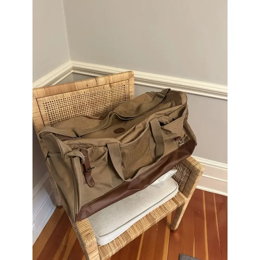 Vtg Safari Ralph Lauren Duffel Bag Canvas Leather Trim Bottom